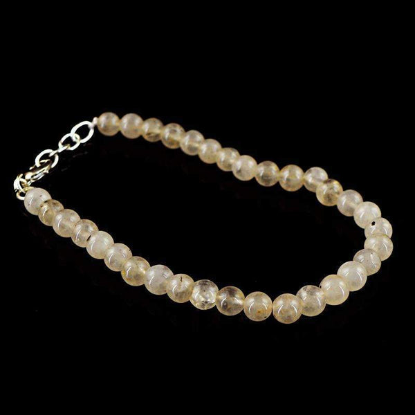 gemsmore:Round Shape Rutile Quartz Beads Bracelet - Natural Untreated