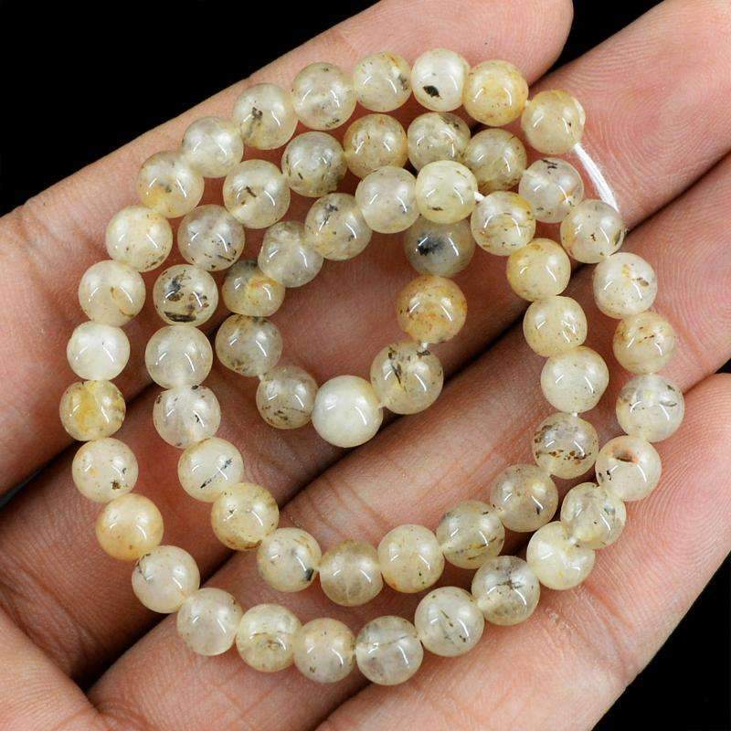 gemsmore:Round Shape Rutile Quartz Beads Strand Natural Drilled