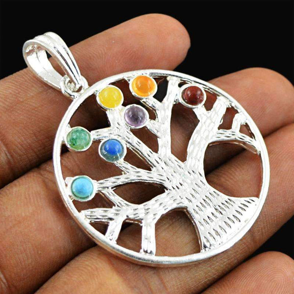 gemsmore:Round Shape Seven Chakra Healing Pendant Natural Untreated