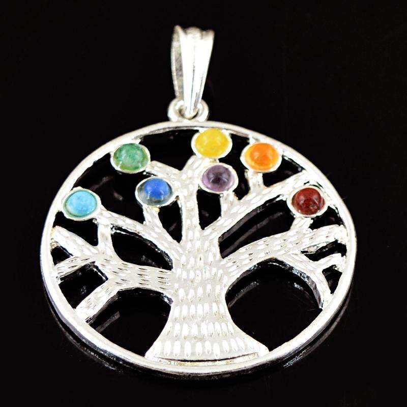 gemsmore:Round Shape Seven Chakra Healing Pendant Natural Untreated