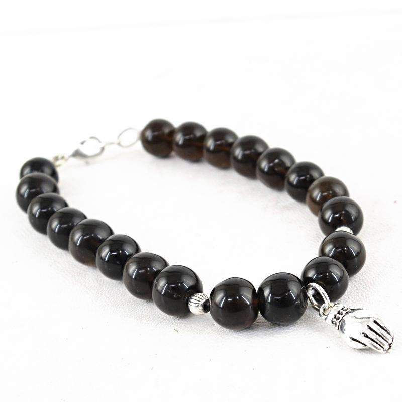 gemsmore:Round Shape Smoky Quartz Bracelet Natural Untreated Beads