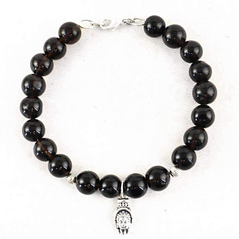 gemsmore:Round Shape Smoky Quartz Bracelet Natural Untreated Beads