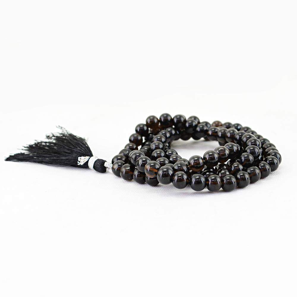 gemsmore:Round Shape Smoky Quartz Necklace Natural 108 Beads Prayer Mala