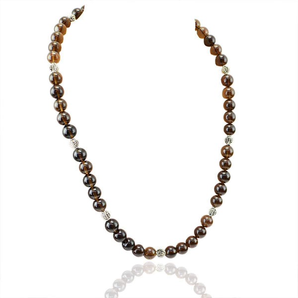gemsmore:Round Shape Smoky Quartz Necklace Natural Untreated Beads