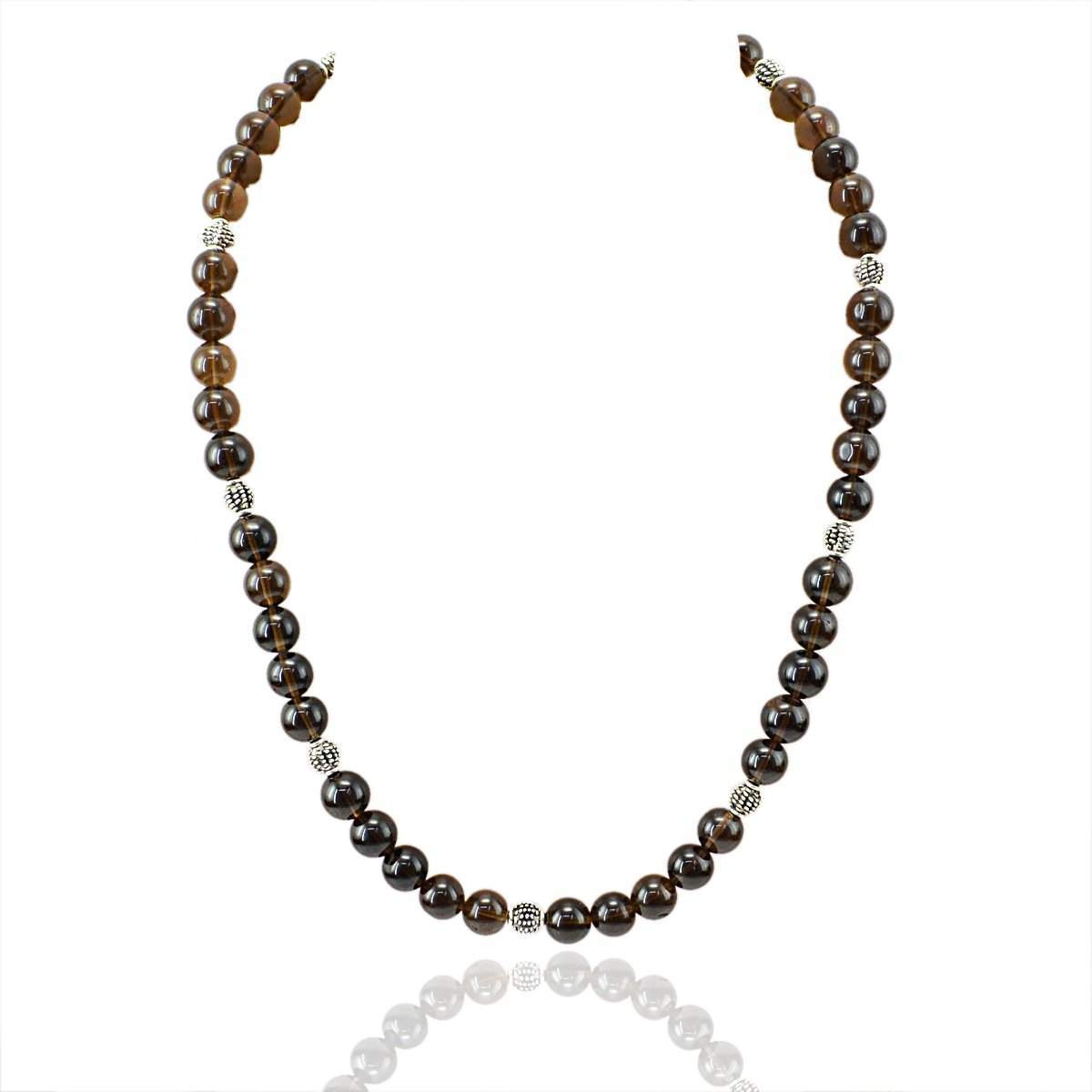 gemsmore:Round Shape Smoky Quartz Necklace Natural Untreated Beads