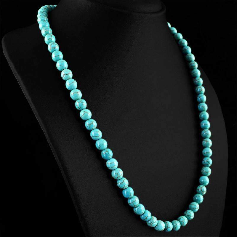 gemsmore:Round Shape Turquoise Necklace Natural 20 Inches Long Untreated Beads