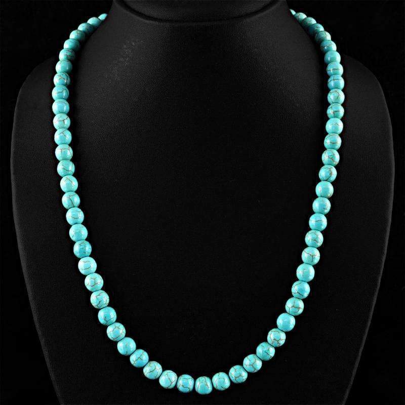 gemsmore:Round Shape Turquoise Necklace Natural 20 Inches Long Untreated Beads