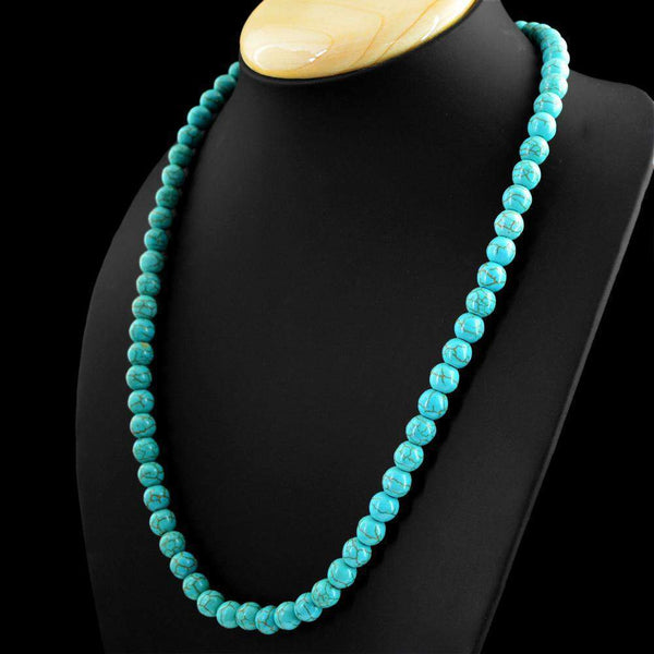 gemsmore:Round Shape Turquoise Necklace Natural Single Strand Untreated Beads