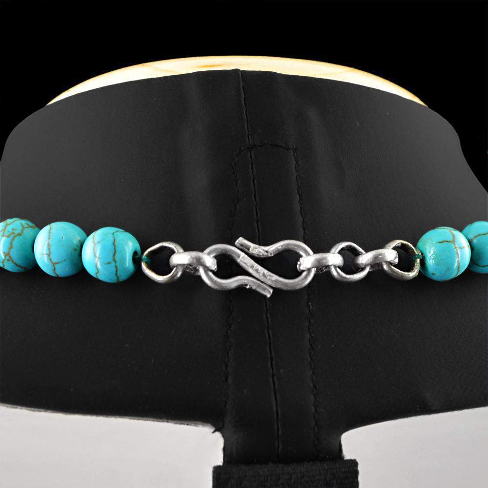 gemsmore:Round Shape Turquoise Necklace Natural Single Strand Untreated Beads