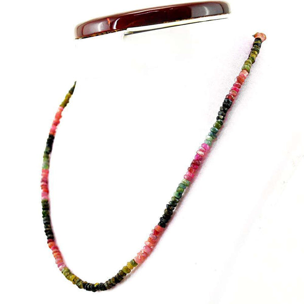 gemsmore:Round Shape Watermelon Tourmaline Necklace Natural Faceted Beads