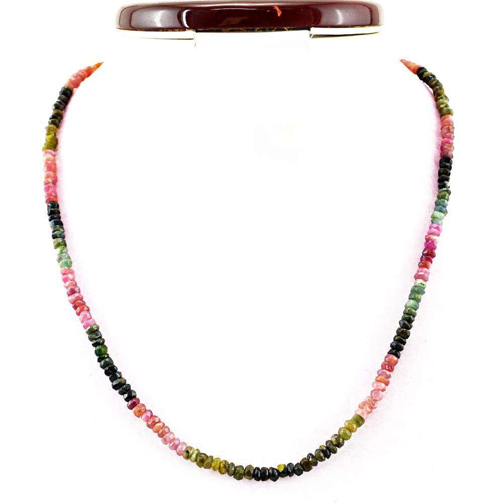 gemsmore:Round Shape Watermelon Tourmaline Necklace Natural Faceted Beads