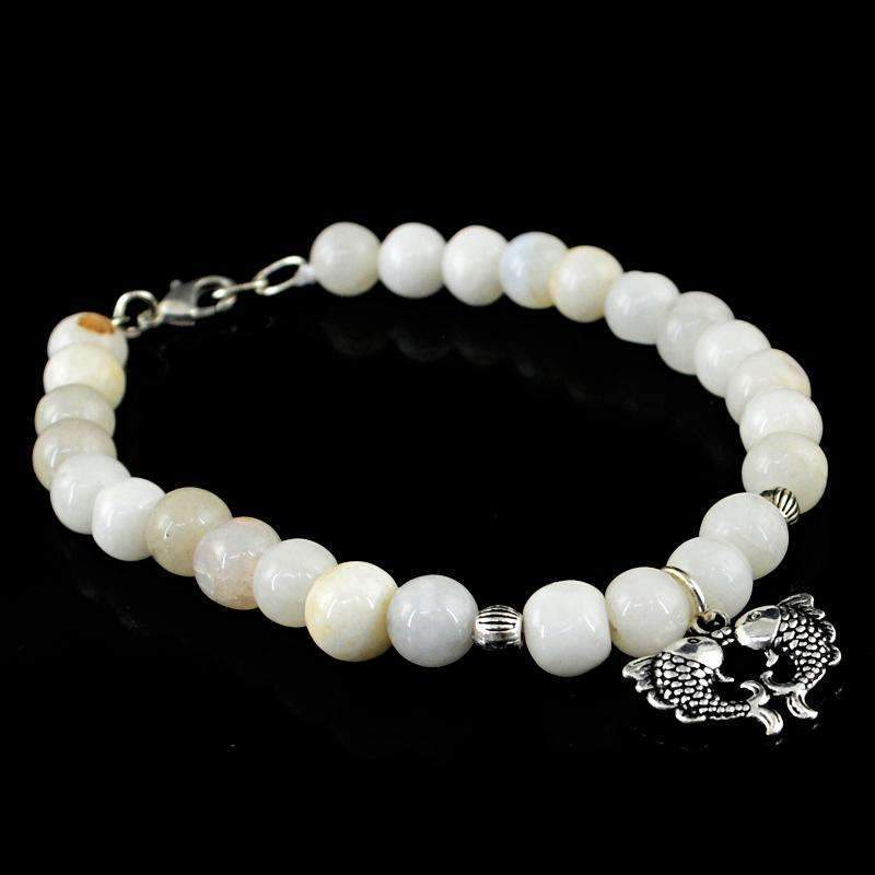 gemsmore:Round Shape White Agate Bracelet - Natural Untreated Beads