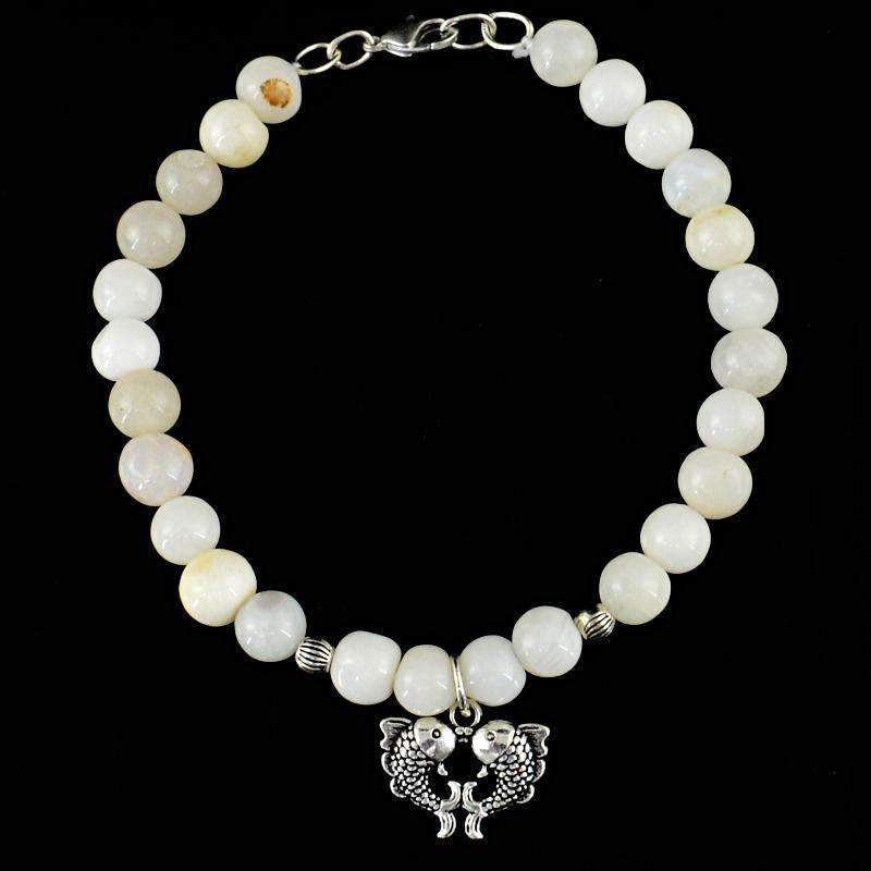 gemsmore:Round Shape White Agate Bracelet - Natural Untreated Beads
