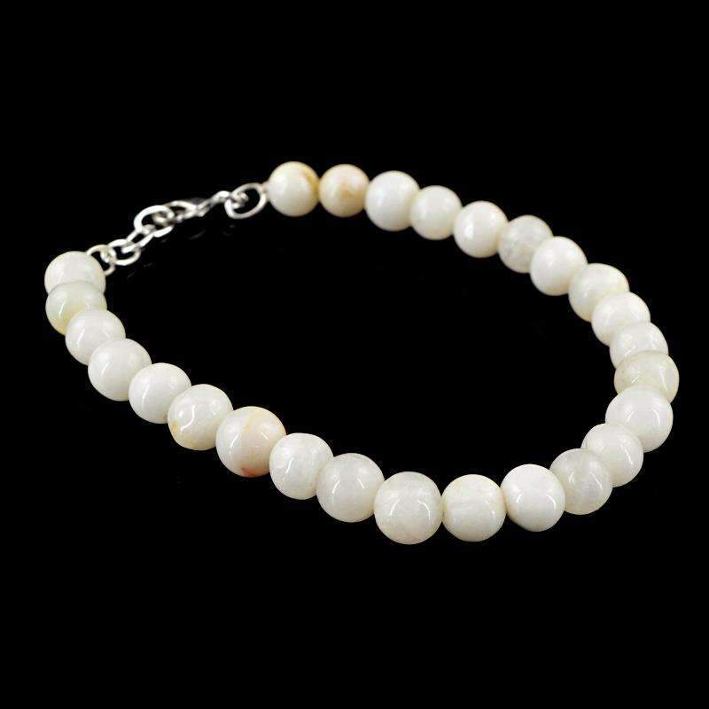 gemsmore:Round Shape White Agate Bracelet - Natural Untreated Beads