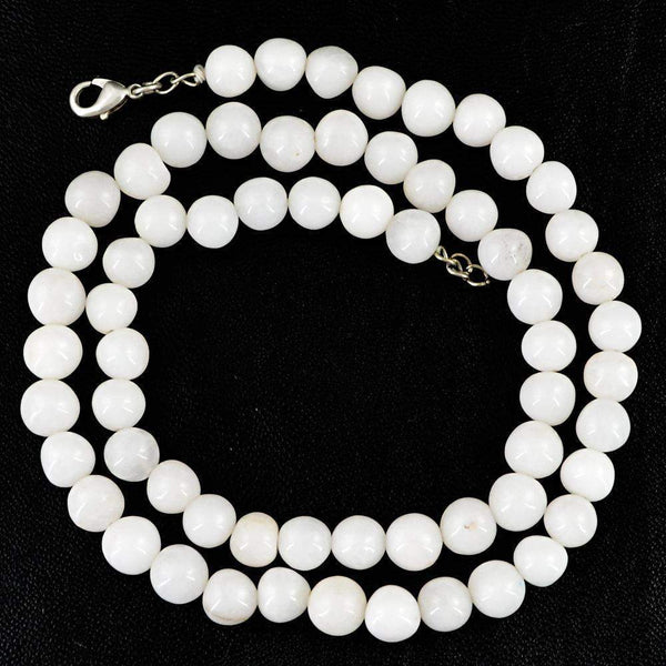 gemsmore:Round Shape White Agate Necklace Natural Untreated Beads