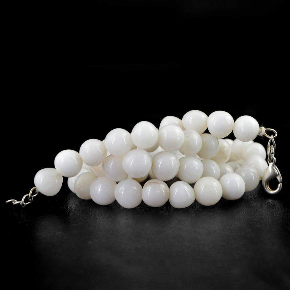 gemsmore:Round Shape White Agate Necklace Natural Untreated Beads