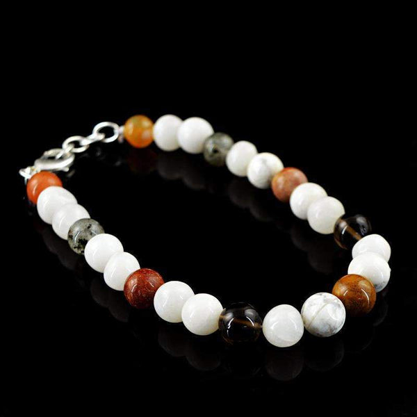 gemsmore:Round Shape White Agate & Rutile Quartz Bracelet Natural Untreated Beads