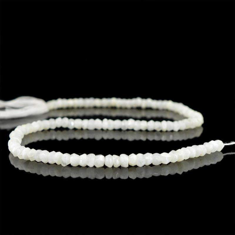 gemsmore:Round Shape White Moonstone Drilled Beads Strand Natural Faceted