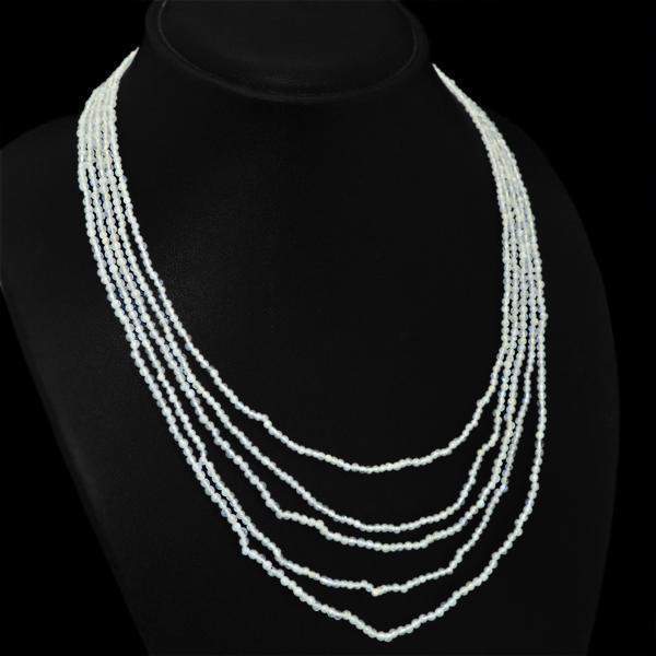 gemsmore:Round Shape White Moonstone Necklace Natural 4 Line Untreated Beads