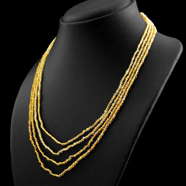 gemsmore:Round Shape Yellow Citrine Necklace Natural 4 Strand Untreated Beads