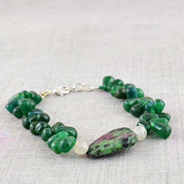 gemsmore:Ruby Ziosite & Green Jade Bracelet Natural Untreated Beads
