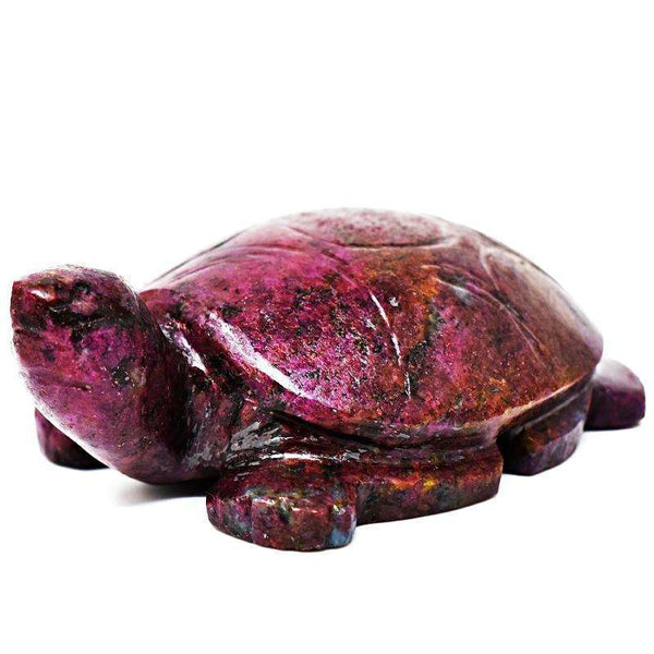gemsmore:Ruby Zoisite Detailed Hand Carved Turtle
