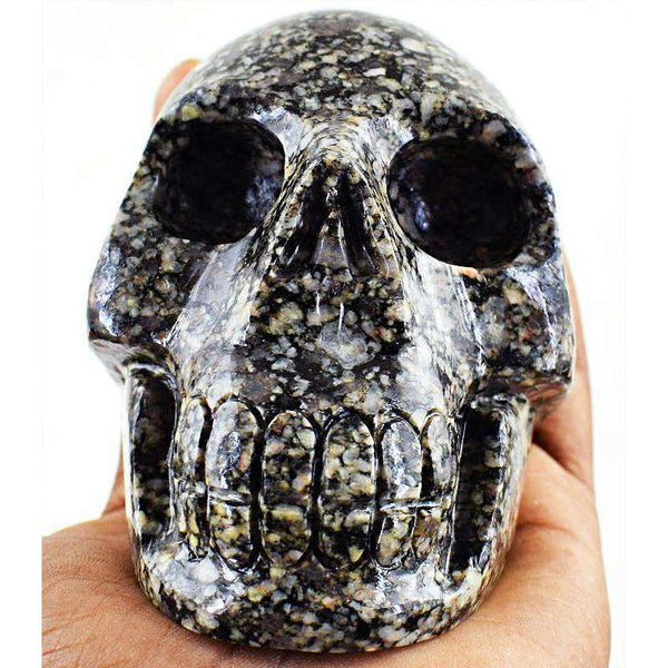 gemsmore:Ruby Zoisite Hand Carved Skull Gemstone