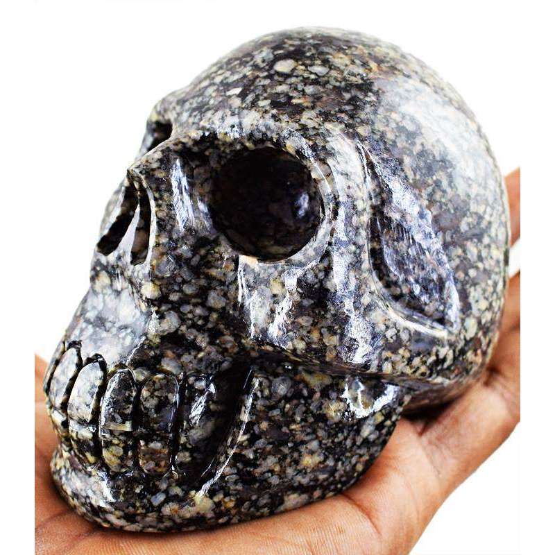 gemsmore:Ruby Zoisite Hand Carved Skull Gemstone