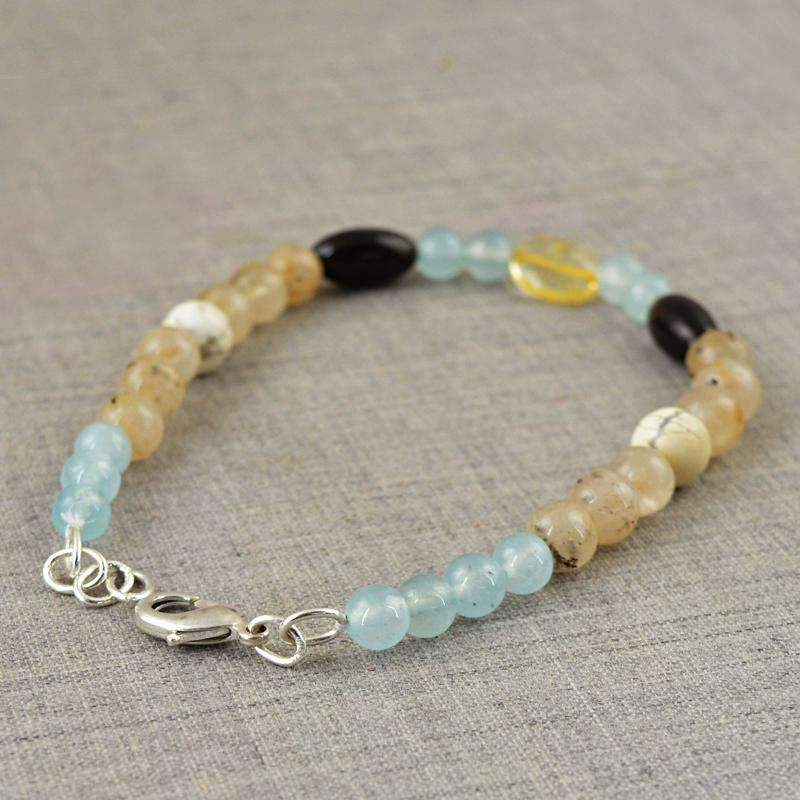 gemsmore:Rutile Quartz & Blue Aquamarine Bracelet Natural Round Shape Beads