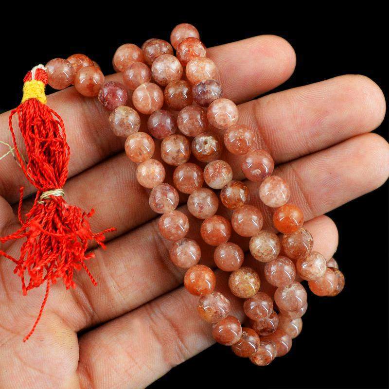 gemsmore:Rutile Quartz Necklace Natural 108 Prayer Mala Round Beads