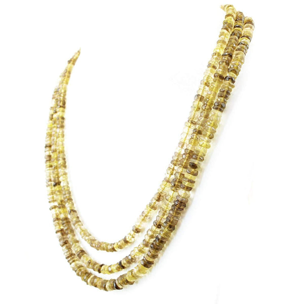 gemsmore:Rutile Quartz Necklace Natural 3 Strand Round Shape Faceted Beads