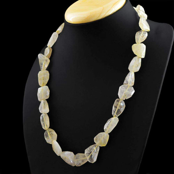 gemsmore:Rutile Quartz Necklace Natural Single Strand Faceted Beads
