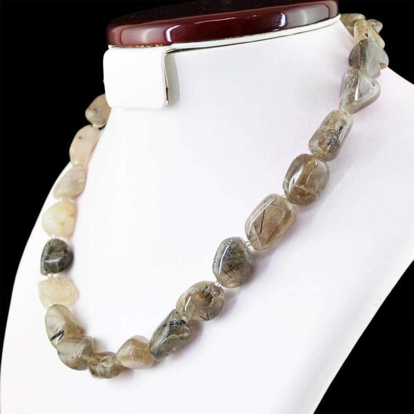 gemsmore:Rutile Quartz Necklace Natural Single Strand Untreated Beads