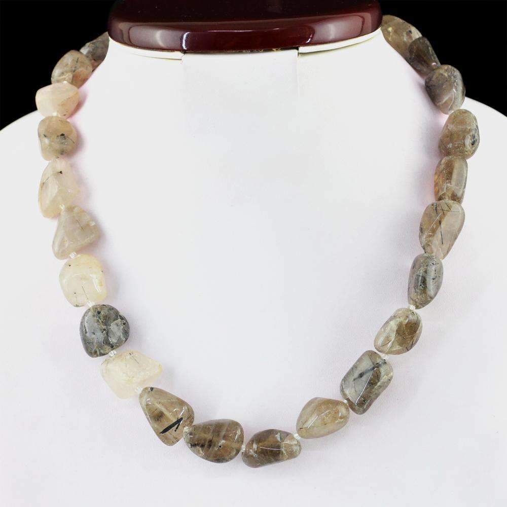 gemsmore:Rutile Quartz Necklace Natural Single Strand Untreated Beads