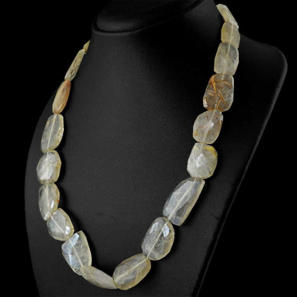 gemsmore:Rutile Quartz Necklace Untreated Natural Faceted Beads