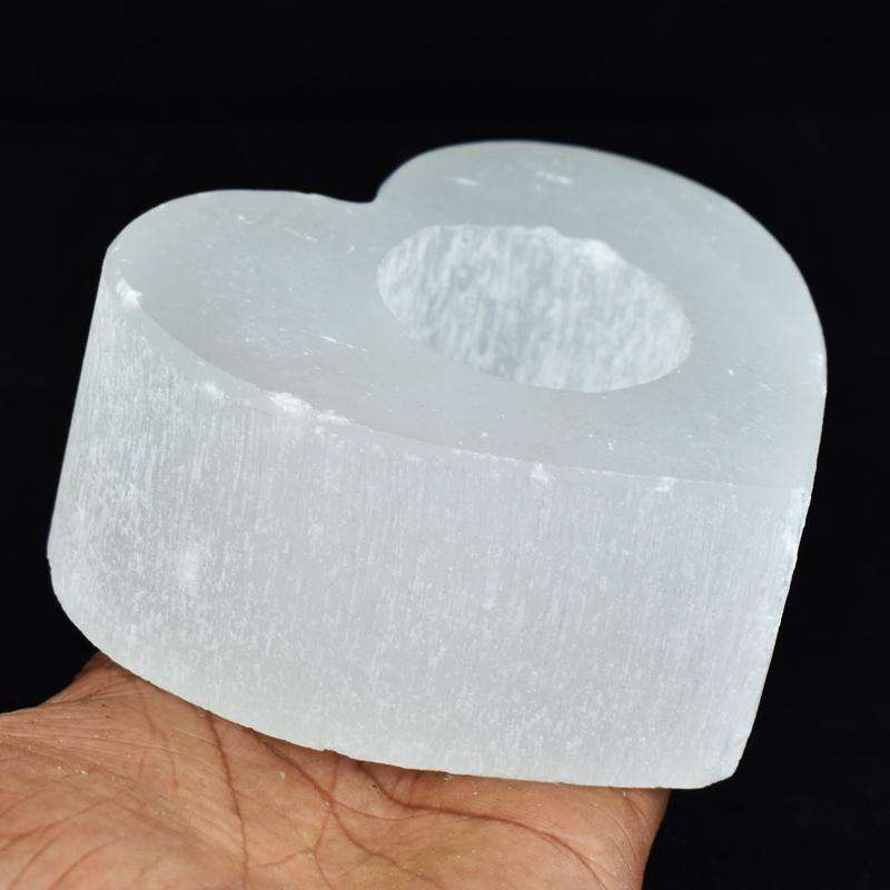 gemsmore:Selenite Hand Carved Heart Shape Candle Holder