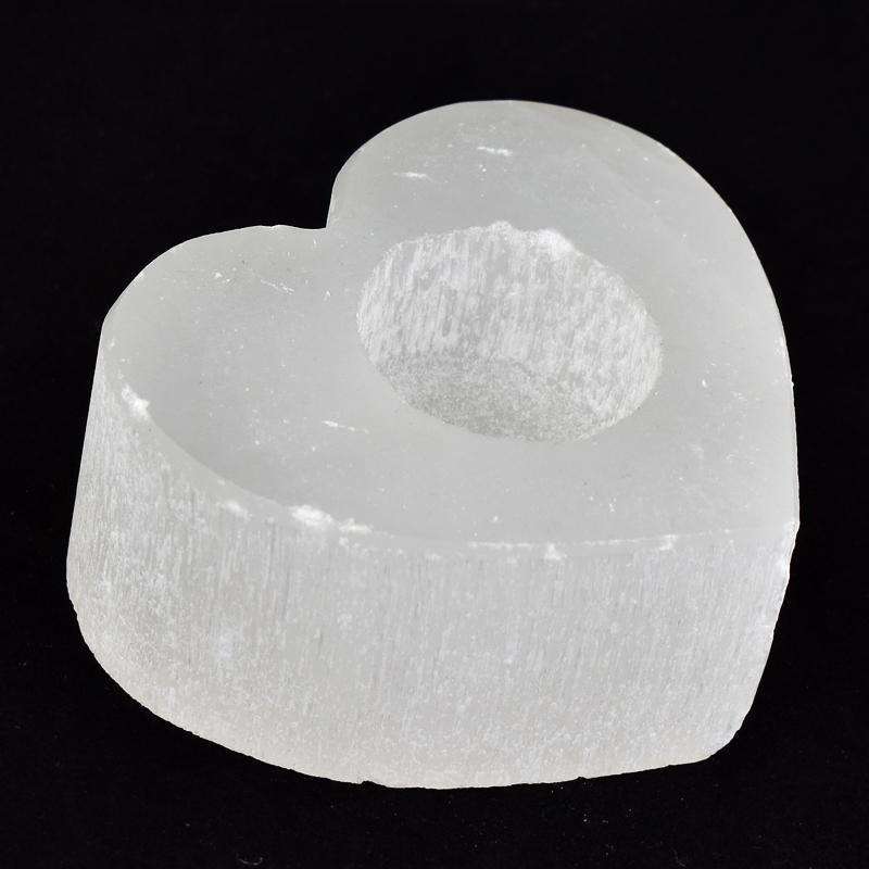 gemsmore:Selenite Hand Carved Heart Shape Candle Holder