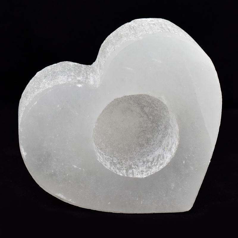 gemsmore:Selenite Hand Carved Heart Shape Candle Holder