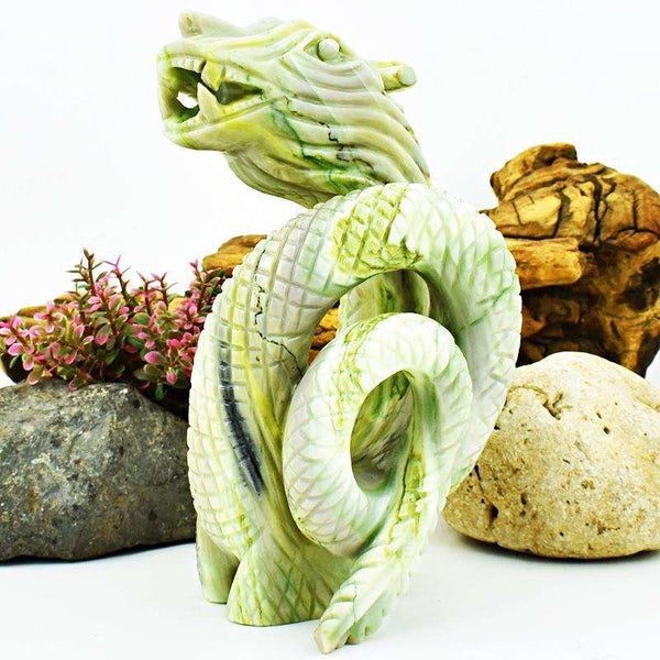 gemsmore:Serpentine Detailed Hand Carved Big Size Dragon