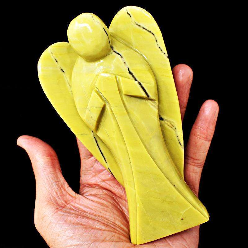 gemsmore:Serpentine Hand Carved Crystal Big Healing Angel