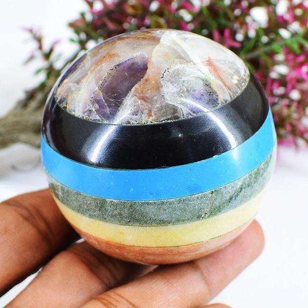 gemsmore:Seven Chakra Hand Carved Crystal Healing Sphere