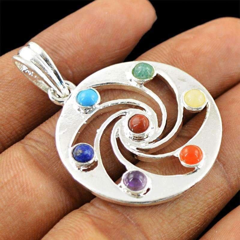 gemsmore:Seven Chakra Healing Pendant - Natural Round Shape