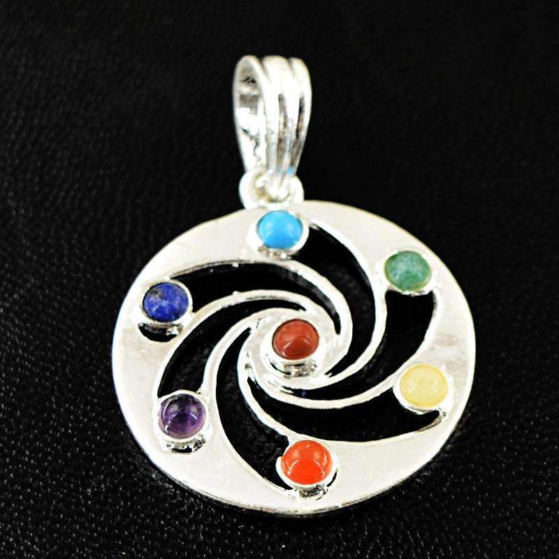 gemsmore:Seven Chakra Healing Pendant - Natural Round Shape