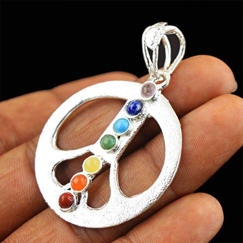 gemsmore:Seven Chakra Healing Pendant Natural Untreated Round Shape