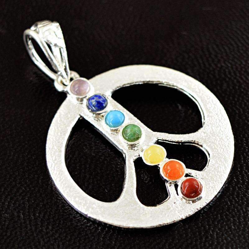 gemsmore:Seven Chakra Healing Pendant Natural Untreated Round Shape