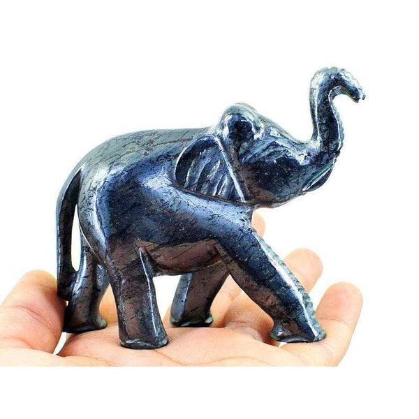 gemsmore:Silver Hematite Hand Carved Elephant -  Exclusive