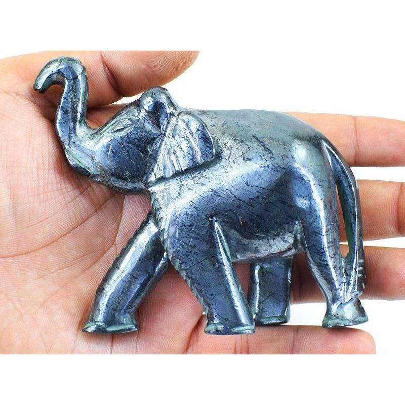 gemsmore:Silver Hematite Hand Carved Elephant -  Exclusive