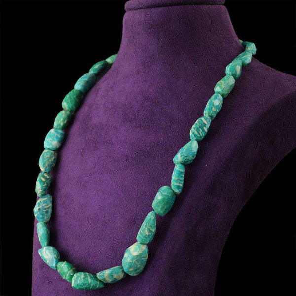 gemsmore:Single Strand Amazonite Necklace - Natural Faceted Beads