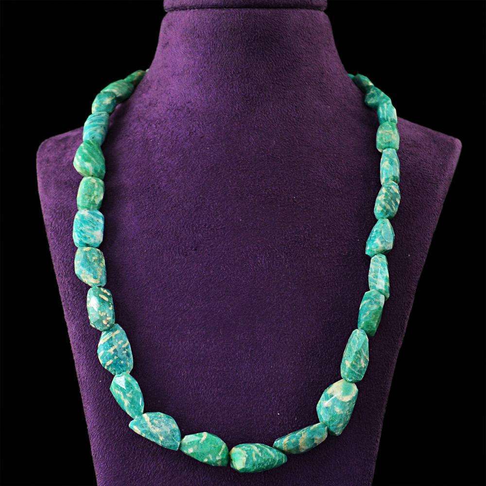 gemsmore:Single Strand Amazonite Necklace - Natural Faceted Beads