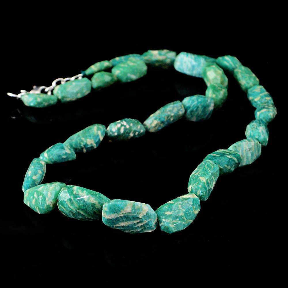 gemsmore:Single Strand Amazonite Necklace - Natural Faceted Beads